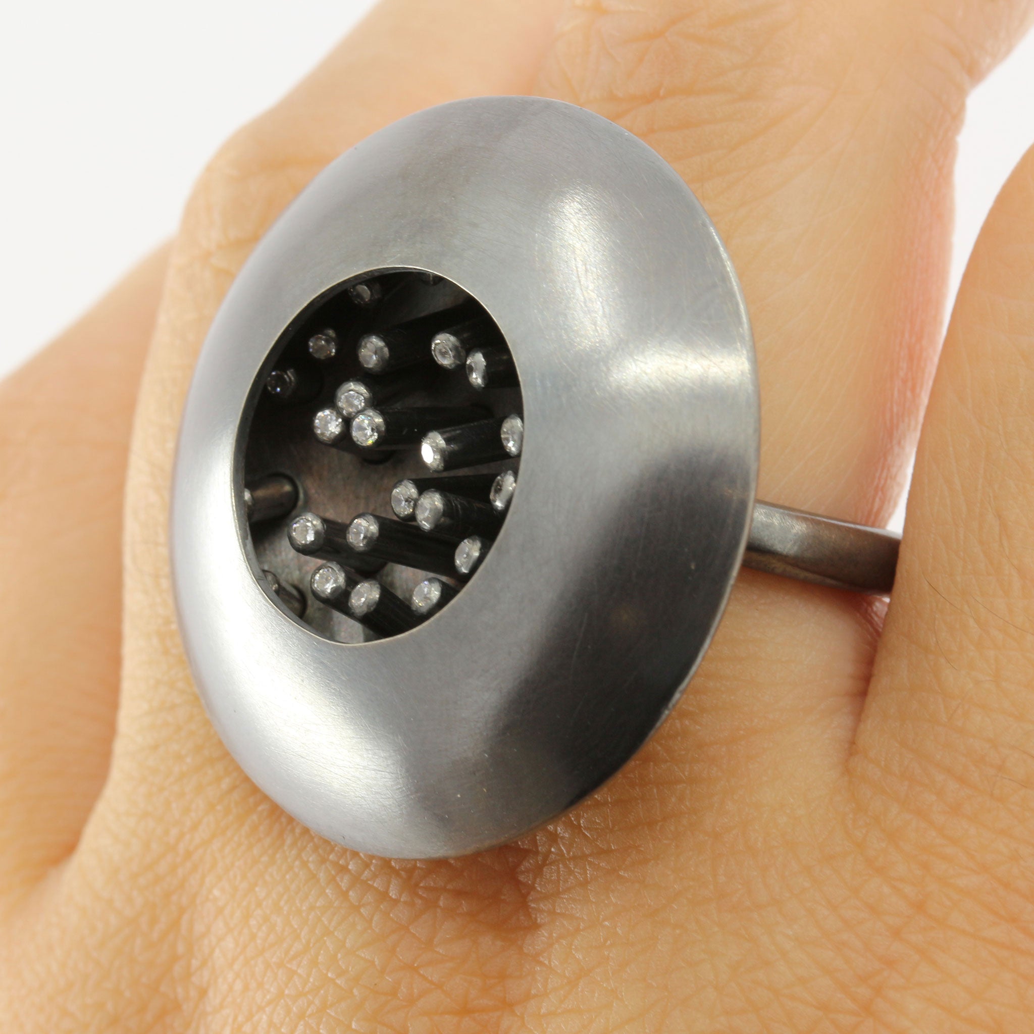Cubic Zirconia and Oxidised Sterling Silver H.n5 Ring